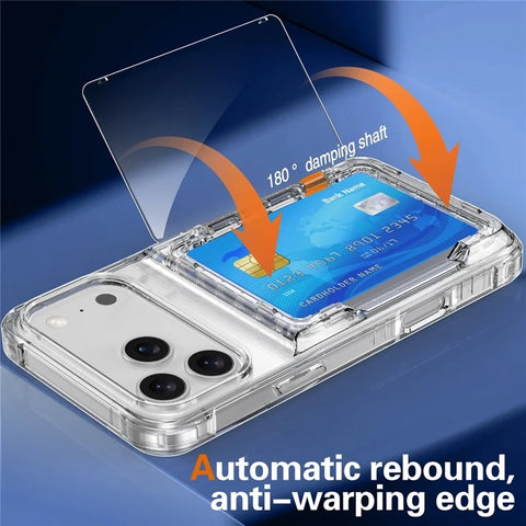 iPhone 17 Pro Max Clear Case PC TPU Card Holder Kickstand Phone Case Cover