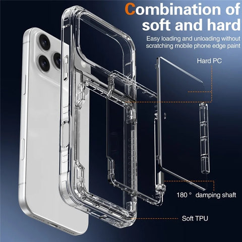 iPhone 17 Pro Max Clear Case PC TPU Card Holder Kickstand Phone Case Cover