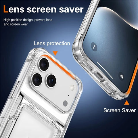 iPhone 17 Pro Max Clear Case PC TPU Card Holder Kickstand Phone Case Cover