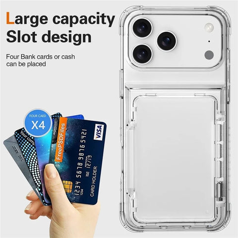iPhone 17 Pro Max Clear Case PC TPU Card Holder Kickstand Phone Case Cover