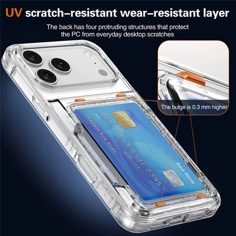 iPhone 17 Pro Max Clear Case PC TPU Card Holder Kickstand Phone Case Cover