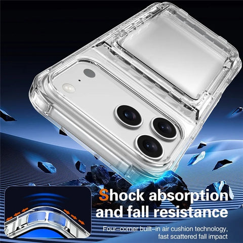 iPhone 17 Pro Max Clear Case PC TPU Card Holder Kickstand Phone Case Cover