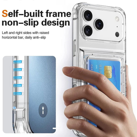 iPhone 17 Pro Max Clear Case PC TPU Card Holder Kickstand Phone Case Cover