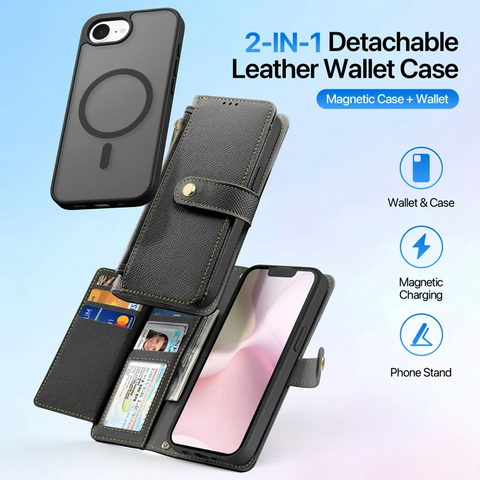 iPhone 16 Pro Max Magnetic Case Cowhide Leather Detachable Phone Cover