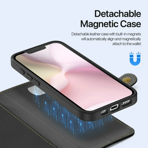 iPhone 16 Pro Max Magnetic Case Cowhide Leather Detachable Phone Cover