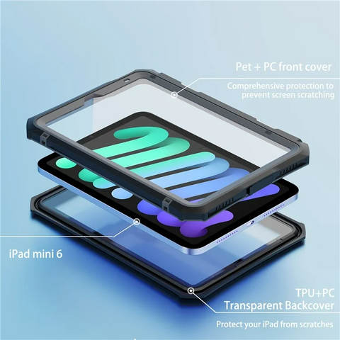 iPad mini (2024) / (2021) 2m Drop-Resistant IP68 Waterproof  Kickstand Case Protective Shell