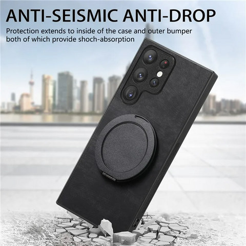 Samsung Galaxy S25 Ultra Phone Case with Rotating Kickstand Stress Relief Retro Leather Phone Back Cover