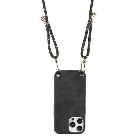 iPhone 16 Pro Max Adjustable Strap Retro Leather Phone Back Cover