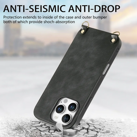 iPhone 16 Pro Max Adjustable Strap Retro Leather Phone Back Cover