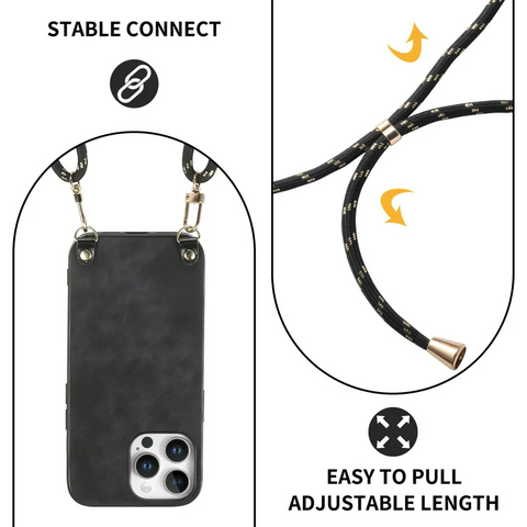 iPhone 16 Pro Max Adjustable Strap Retro Leather Phone Back Cover