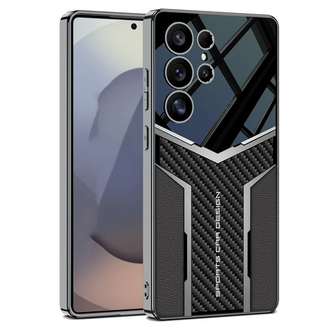 Samsung Galaxy S25 Ultra Case Carbon Fiber Pattern Electroplating Edge PU TPU PC Phone Back Cover