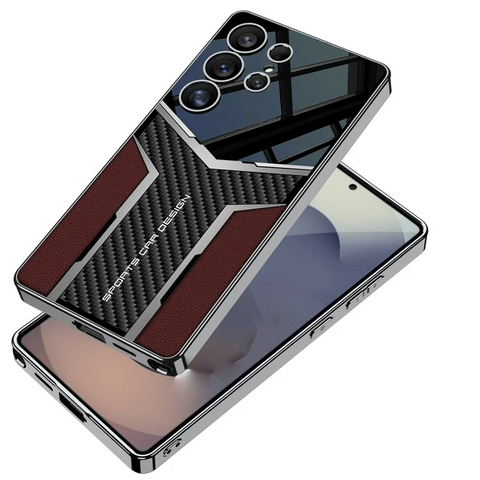 Samsung Galaxy S25 Ultra Case Carbon Fiber Pattern Electroplating Edge PU TPU PC Phone Back Cover