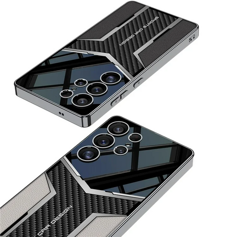 Samsung Galaxy S25 Ultra Case Carbon Fiber Pattern Electroplating Edge PU TPU PC Phone Back Cover