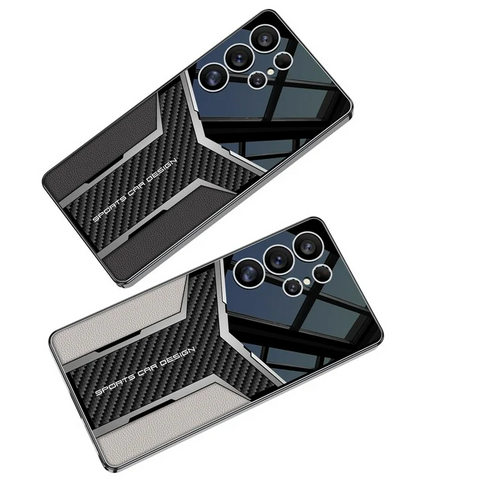 Samsung Galaxy S25 Ultra Case Carbon Fiber Pattern Electroplating Edge PU TPU PC Phone Back Cover