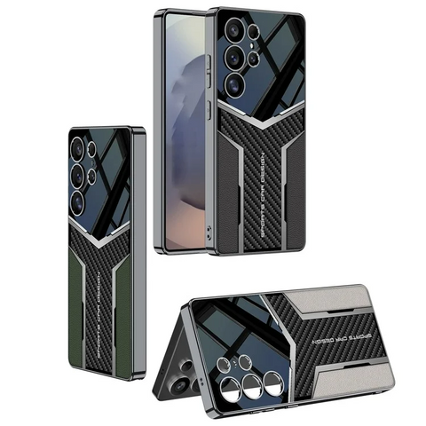 Samsung Galaxy S25 Ultra Case Carbon Fiber Pattern Electroplating Edge PU TPU PC Phone Back Cover