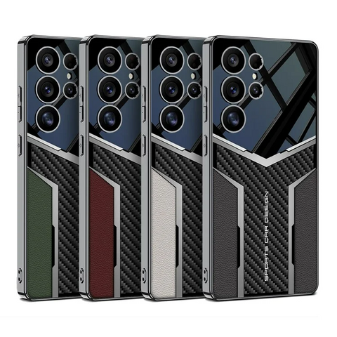 Samsung Galaxy S25 Ultra Case Carbon Fiber Pattern Electroplating Edge PU TPU PC Phone Back Cover