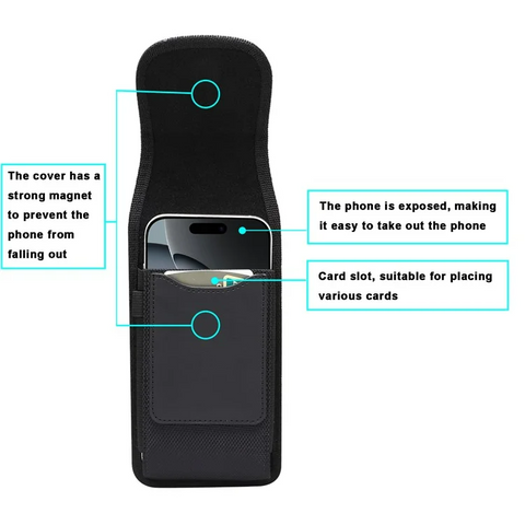 iPhone 16 Plus / 16 Pro Max / Samsung Galaxy S25 Ultra Magnetic Oxford Fabric Belt Clip Waist Bag Card Slot 6.7 / 6.9 inch Phone Case Holster