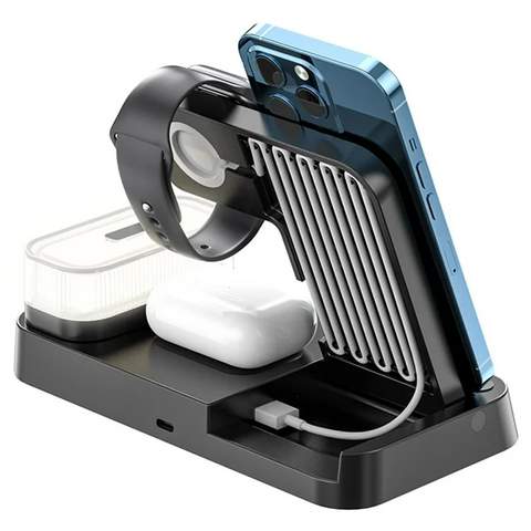A37 Folding Alarm Clock RGB LED Night Light 3 in 1 Phone Watch Earphone 15W Wireless Charger