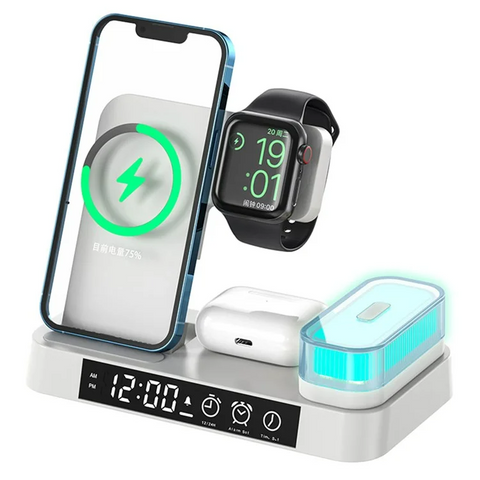 A37 Folding Alarm Clock RGB LED Night Light 3 in 1 Phone Watch Earphone 15W Wireless Charger