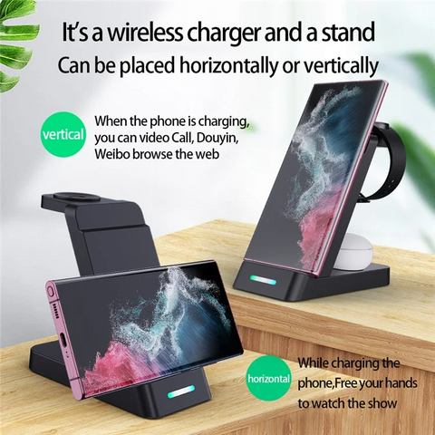Samsung Watch 3 / 4 / 5 / 6 / 7 / Phone / Earphones Wireless Charging Stand B-20A 3 in 1 Wireless Charger