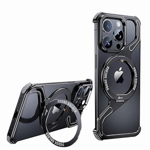 iPhone16/15/14/13pro max  Creative Skeleton Z-Shaped Anti-Fall Heat Dissipation Metal Frameless Magnetic Bracket Mobile Phone Case