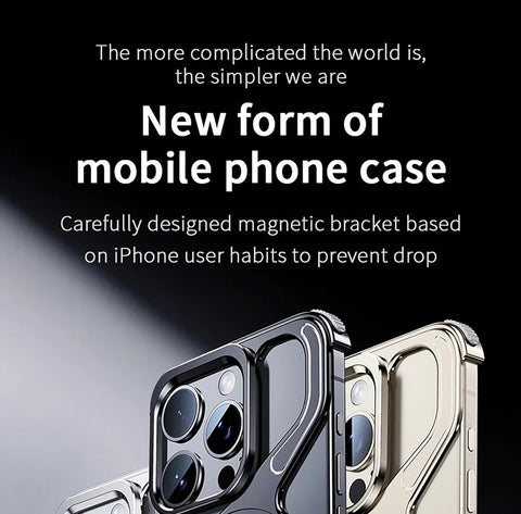 iPhone16/15/14/13pro max  Creative Skeleton Z-Shaped Anti-Fall Heat Dissipation Metal Frameless Magnetic Bracket Mobile Phone Case