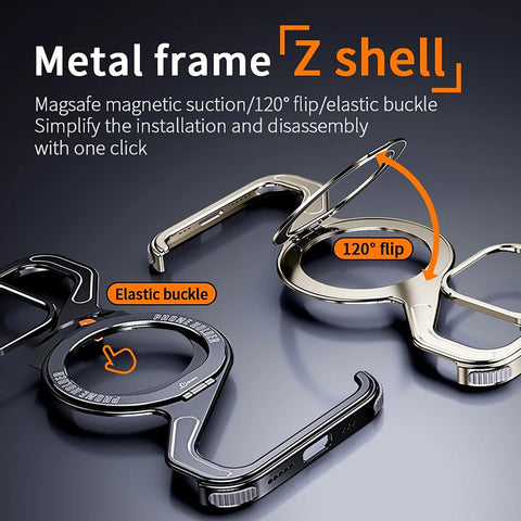 iPhone16/15/14/13pro max  Creative Skeleton Z-Shaped Anti-Fall Heat Dissipation Metal Frameless Magnetic Bracket Mobile Phone Case