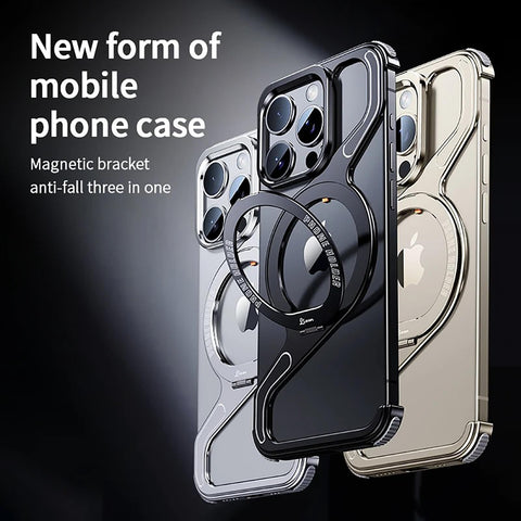 iPhone16/15/14/13pro max  Creative Skeleton Z-Shaped Anti-Fall Heat Dissipation Metal Frameless Magnetic Bracket Mobile Phone Case