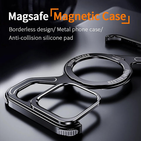 iPhone16/15/14/13pro max  Creative Skeleton Z-Shaped Anti-Fall Heat Dissipation Metal Frameless Magnetic Bracket Mobile Phone Case