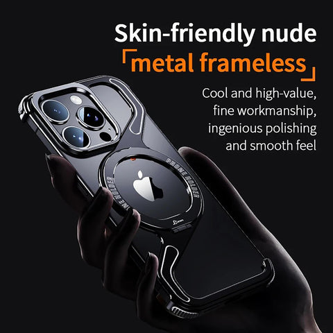 iPhone16/15/14/13pro max  Creative Skeleton Z-Shaped Anti-Fall Heat Dissipation Metal Frameless Magnetic Bracket Mobile Phone Case