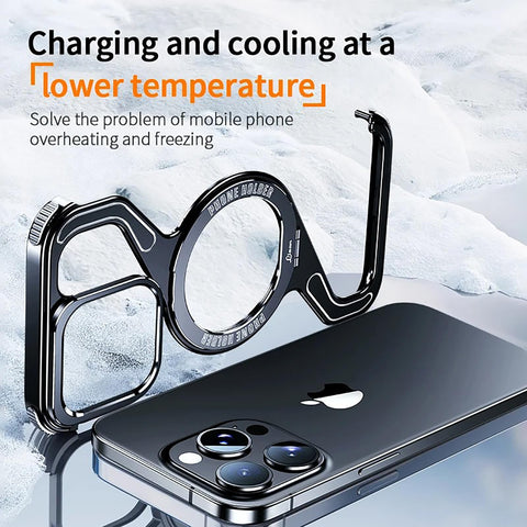 iPhone16/15/14/13pro max  Creative Skeleton Z-Shaped Anti-Fall Heat Dissipation Metal Frameless Magnetic Bracket Mobile Phone Case