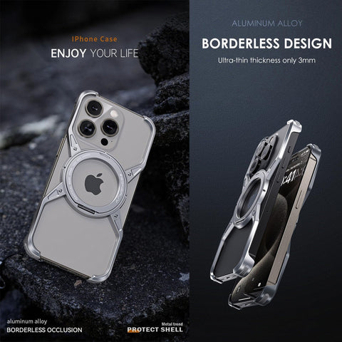 iPhone16 Pro Max/16 Pro/16 360° Rotating Ring Stand MagSafe Ultra-Thin Aluminum Alloy All-Round Protection Phone Case