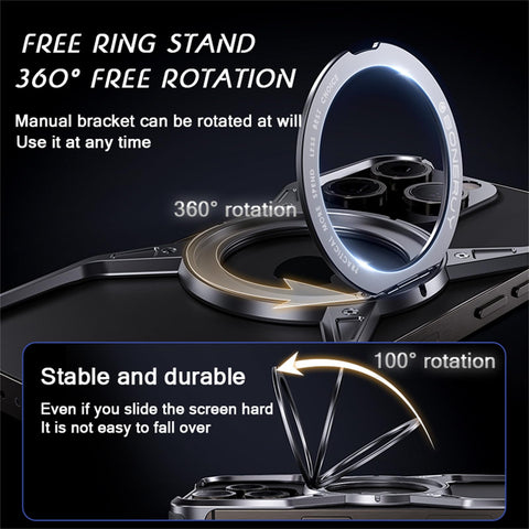 iPhone16 Pro Max/16 Pro/16 360° Rotating Ring Stand MagSafe Ultra-Thin Aluminum Alloy All-Round Protection Phone Case