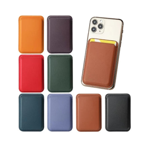 Leather magnetic phone card bag holder