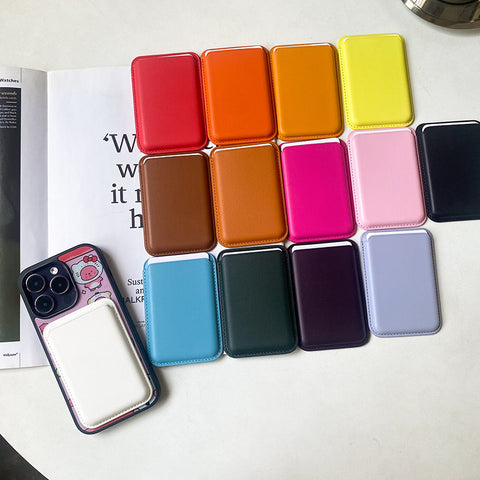Leather magnetic phone card bag holder