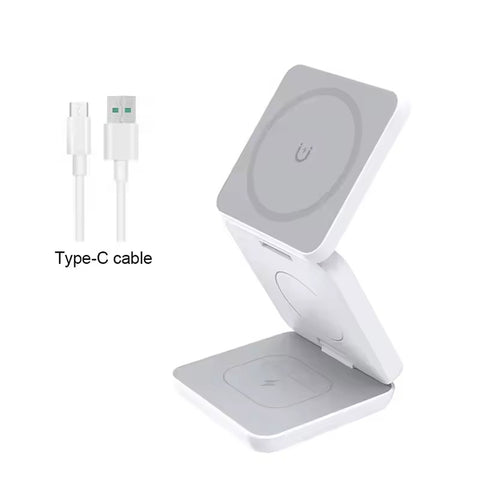 3 in 1 Magnetic Wireless Charger Stand Foldable Wireless Charging Station For Magsafe iPhone 15 14 13 12 Pro Max Apple Watch 8 9