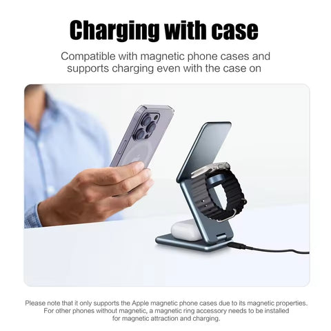 iPhone 15 14 13 12 Pro Watch Samsung Galaxy Watch 30W Magnetic Wireless Charger 3 in 1 Foldable Stand Fast Charging Station