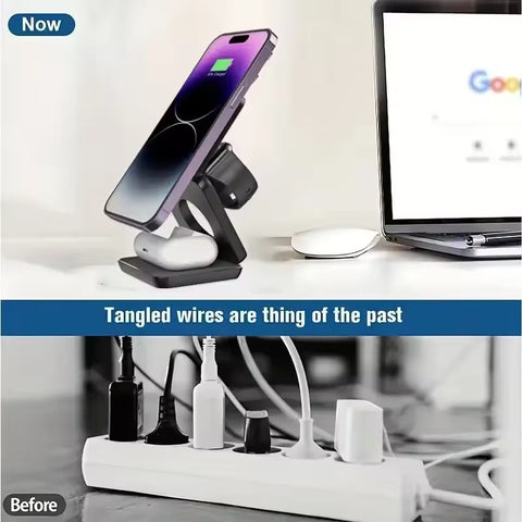 3 in 1 Magnetic Wireless Charger Stand Foldable Wireless Charging Station For Magsafe iPhone 15 14 13 12 Pro Max Apple Watch 8 9