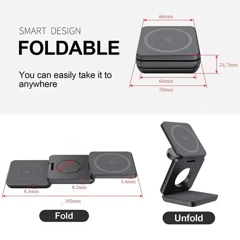 3 in 1 Magnetic Wireless Charger Stand Foldable Wireless Charging Station For Magsafe iPhone 15 14 13 12 Pro Max Apple Watch 8 9
