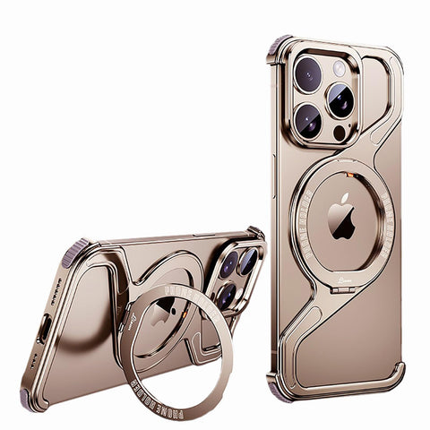 iPhone16/15/14/13pro max  Creative Skeleton Z-Shaped Anti-Fall Heat Dissipation Metal Frameless Magnetic Bracket Mobile Phone Case