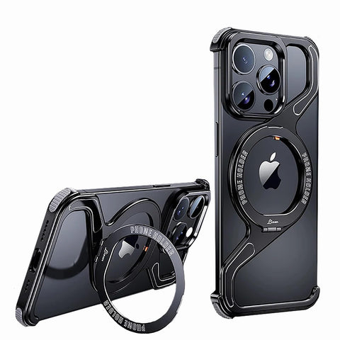 iPhone16/15/14/13pro max  Creative Skeleton Z-Shaped Anti-Fall Heat Dissipation Metal Frameless Magnetic Bracket Mobile Phone Case