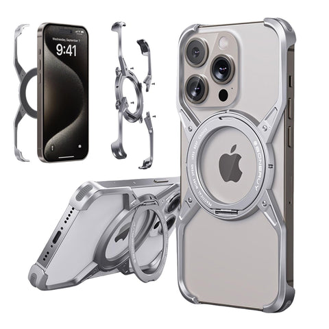 iPhone16 Pro Max/16 Pro/16 360° Rotating Ring Stand MagSafe Ultra-Thin Aluminum Alloy All-Round Protection Phone Case
