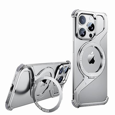 iPhone16/15/14/13pro max  Creative Skeleton Z-Shaped Anti-Fall Heat Dissipation Metal Frameless Magnetic Bracket Mobile Phone Case
