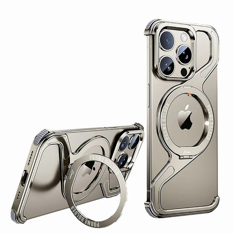 iPhone16/15/14/13pro max  Creative Skeleton Z-Shaped Anti-Fall Heat Dissipation Metal Frameless Magnetic Bracket Mobile Phone Case