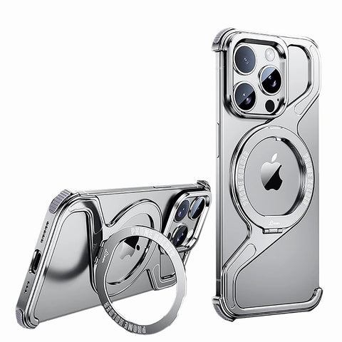 iPhone16/15/14/13pro max  Creative Skeleton Z-Shaped Anti-Fall Heat Dissipation Metal Frameless Magnetic Bracket Mobile Phone Case