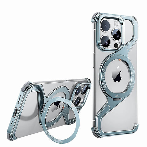 iPhone16/15/14/13pro max  Creative Skeleton Z-Shaped Anti-Fall Heat Dissipation Metal Frameless Magnetic Bracket Mobile Phone Case