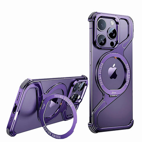 iPhone16/15/14/13pro max  Creative Skeleton Z-Shaped Anti-Fall Heat Dissipation Metal Frameless Magnetic Bracket Mobile Phone Case