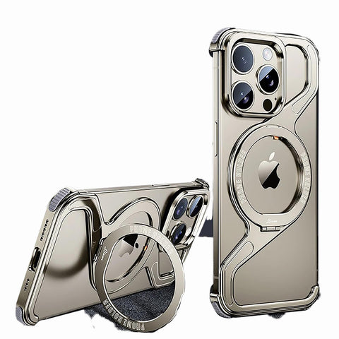 iPhone16/15/14/13pro max  Creative Skeleton Z-Shaped Anti-Fall Heat Dissipation Metal Frameless Magnetic Bracket Mobile Phone Case