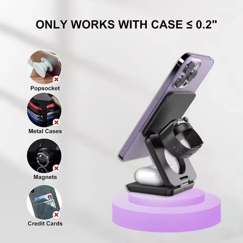 3 in 1 Magnetic Wireless Charger Stand Foldable Wireless Charging Station For Magsafe iPhone 15 14 13 12 Pro Max Apple Watch 8 9