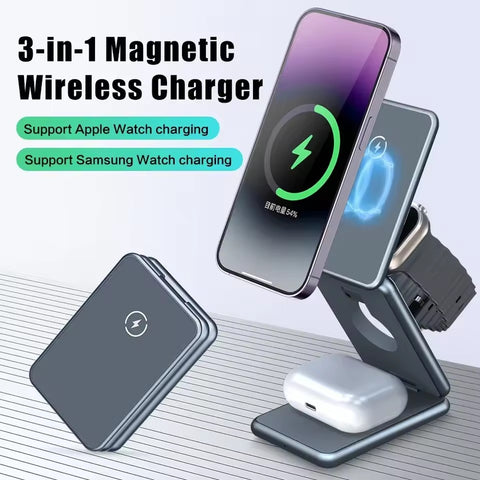 iPhone 15 14 13 12 Pro Watch Samsung Galaxy Watch 30W Magnetic Wireless Charger 3 in 1 Foldable Stand Fast Charging Station